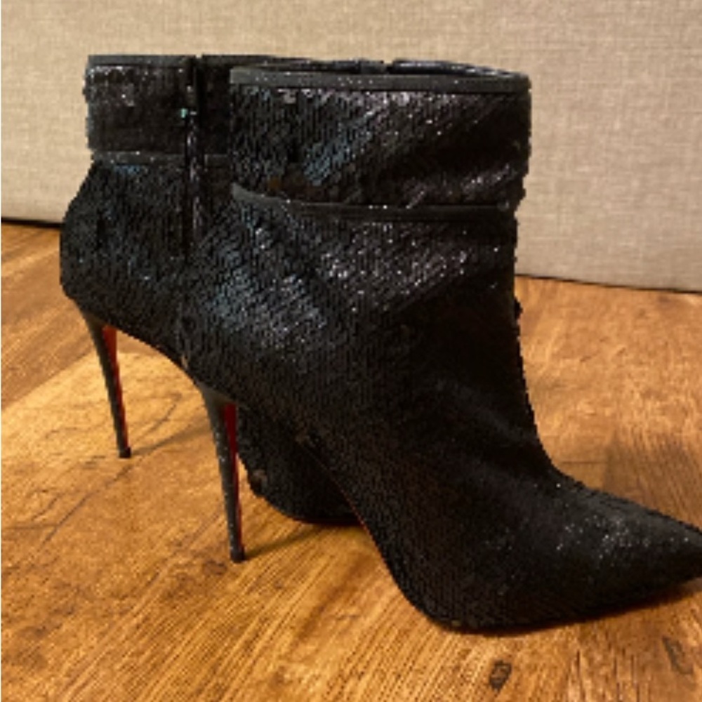 Authentic Christian Louboutin Black Moulakete Paulette Sequin Boots size 40
